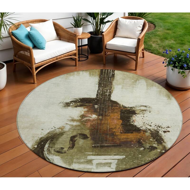 HomeRoots Abstract Transitional Rectangle Outdoor Rug - 8' Round