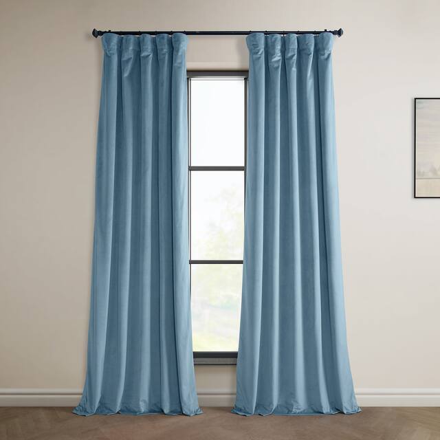 Exclusive Fabrics Heritage Plush Velvet Curtain (1 Panel) - Light Blue Taupe - 50 X 84