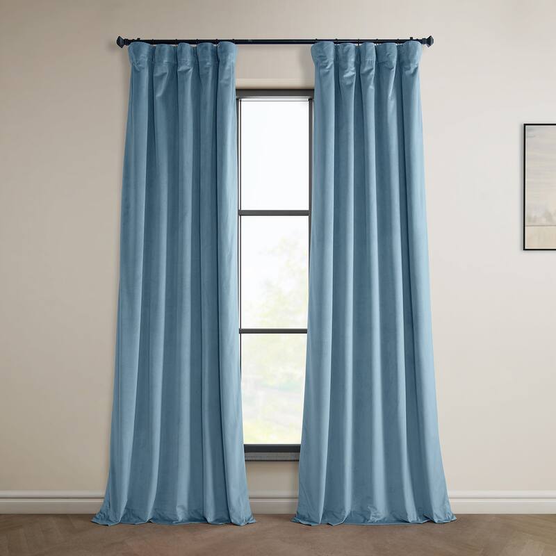 Exclusive Fabrics Heritage Plush Velvet Curtain (1 Panel) - 50 X 96 - Light Blue Taupe