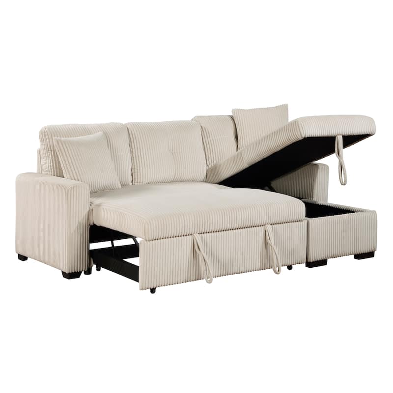 Jessenia Corduroy 3-Piece Reversible Sectional with Pull-out Bed