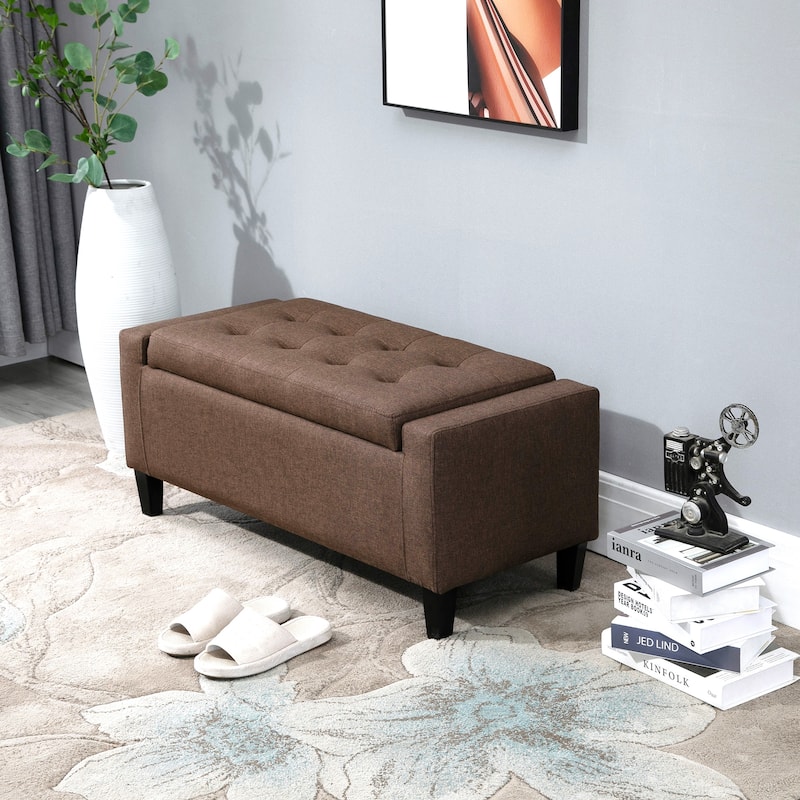 Soft Foam Linen Storage Bench with Flip-Top Lid and Rubberwood Feet for Comfortable Seating - 36.25" W x 15.75" D x 15.75" H