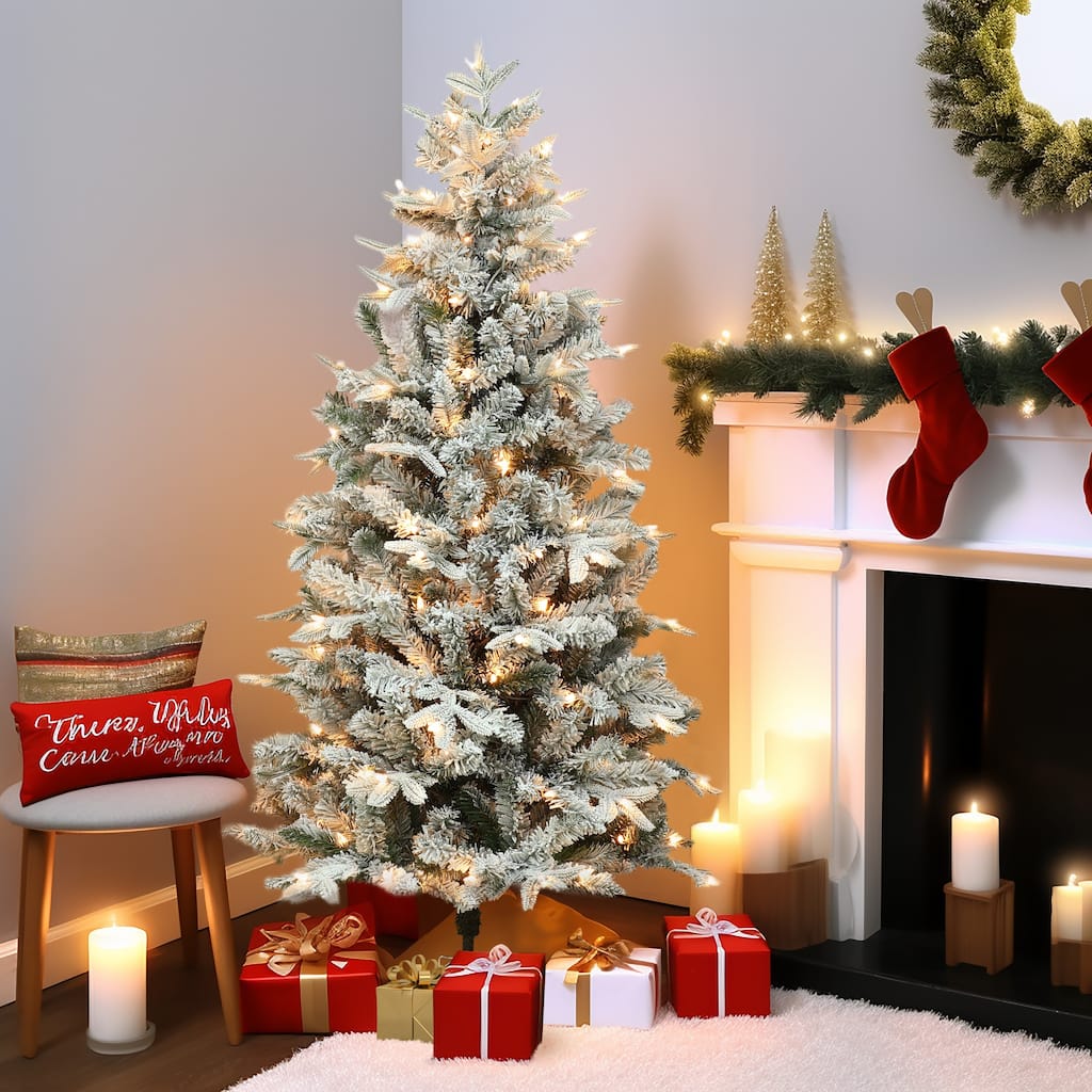 5Ft Pre-Lit Full Artificial Flocked Christmas Tree - 60" H x 33.9" W x 33.9" D