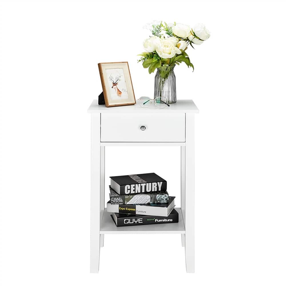Multifunctional Bedside Table with Drawer and Bottom Shelf