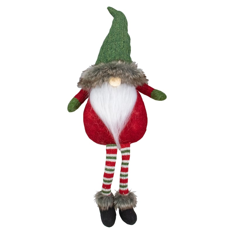 25-Inch Plush Red and Green Sitting Tabletop Gnome Christmas Decoration - 25"