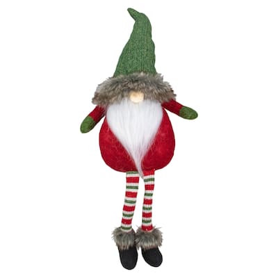 25-Inch Plush Red and Green Sitting Tabletop Gnome Christmas Decoration - 25"