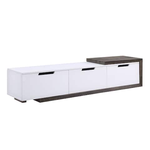 TV Stand with Extendable Top and 3 Drawers, White and Brown