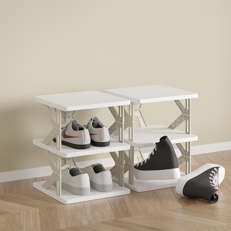VECELO Foldable Plastic Shoe Rack Storage Organizer for Entryway, Hallway, Closet, Small Space K Style, Set of 1