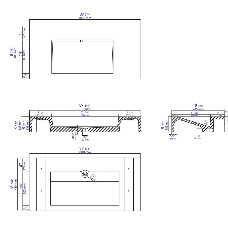 ALFI brand ABCO40R 40" Solid Concrete Rectangular Countertop Sink