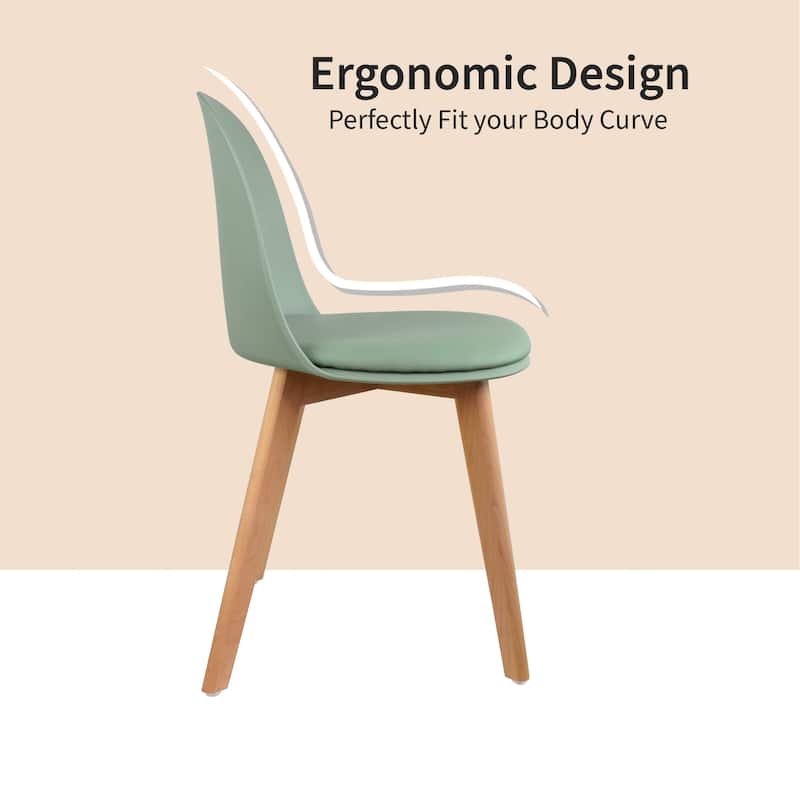 Set of 2 Plastic Dining Chairs Padded Cushion Faux Leather Wooden Legs For Kitchen Waiting Room Outdoor Party