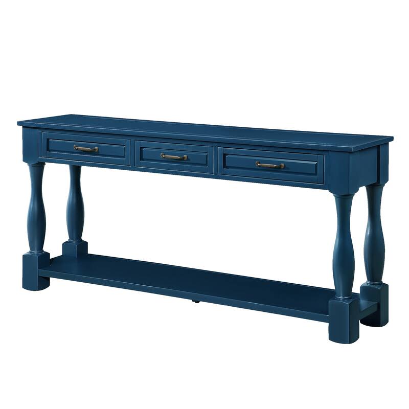 Solid Wood Console Table with 3 Drawers and Bottom Shelf