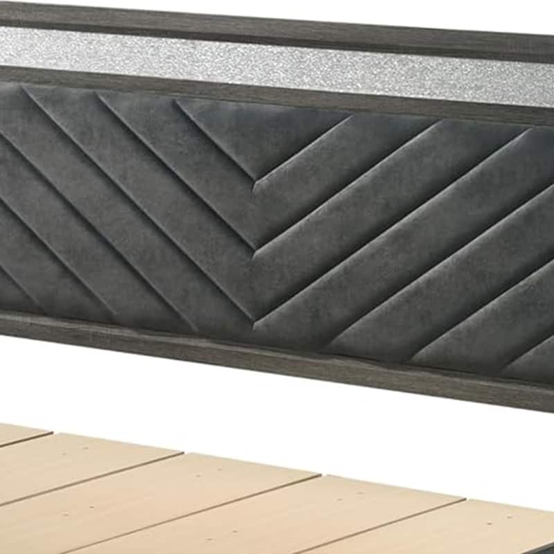 Lito Full Size Bed w Padded Headboard, 2 Footboard Drawers, Gray