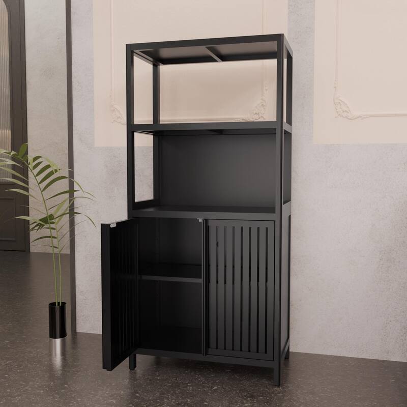 Versatile Bamboo Storage Solution: 2-Door Floor Cabinet for Bathroom, Kitchen & Entryway‌