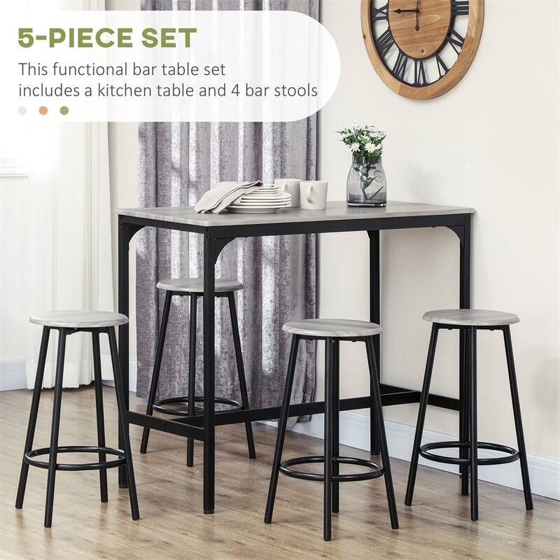 5-Piece Counter Height Bar Table Set with 4 Bar Stools and Wooden Top