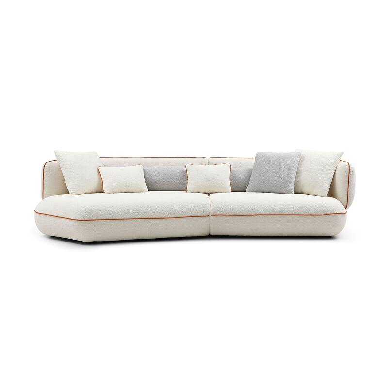Mid-century Modern Stylish Upholstered Sectional Beige Sofa Curved Sofa for Living Room
