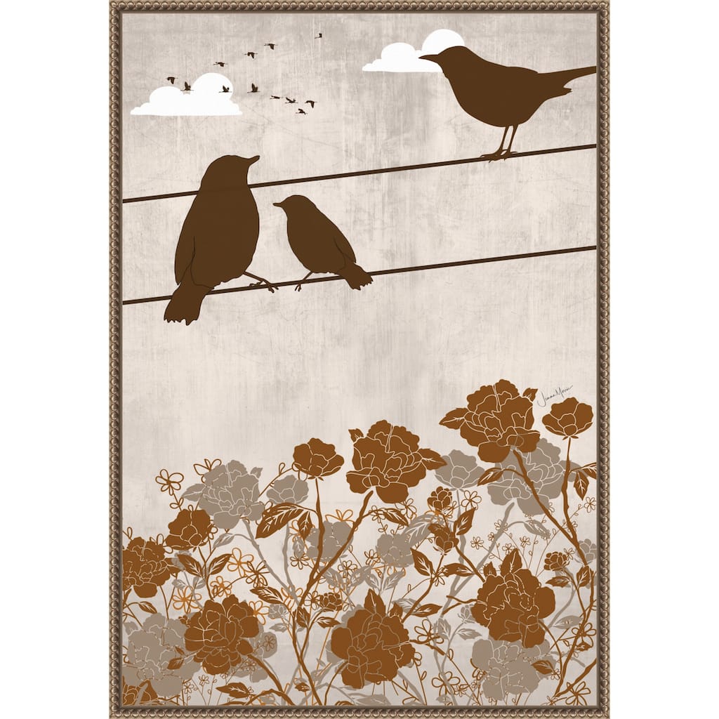 3 Birds Brown by Jemma Morris Framed Canvas Wall Art