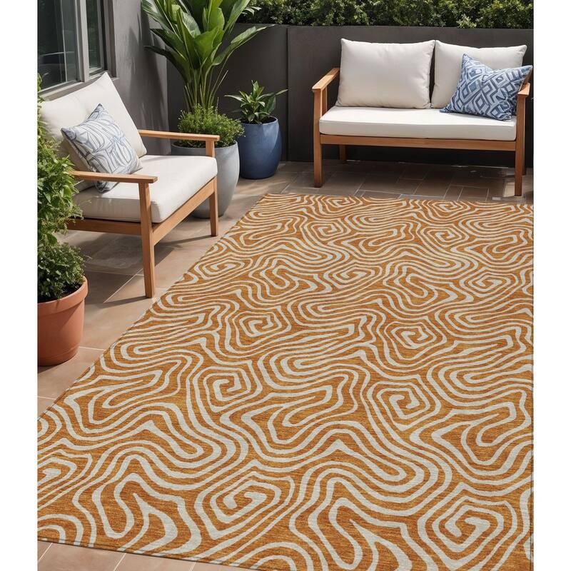 HomeRoots Abstract Transitional Rectangle Outdoor Rug - 5' X 8'