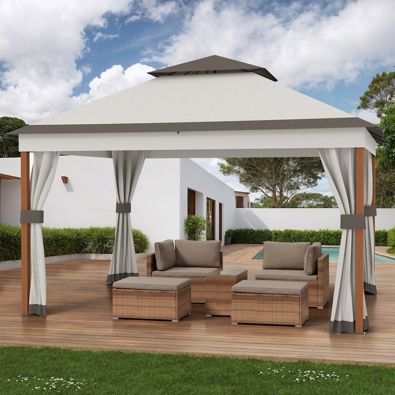 10*10'Outdoor Double Roof Canopy Tent with Curtains & Netting