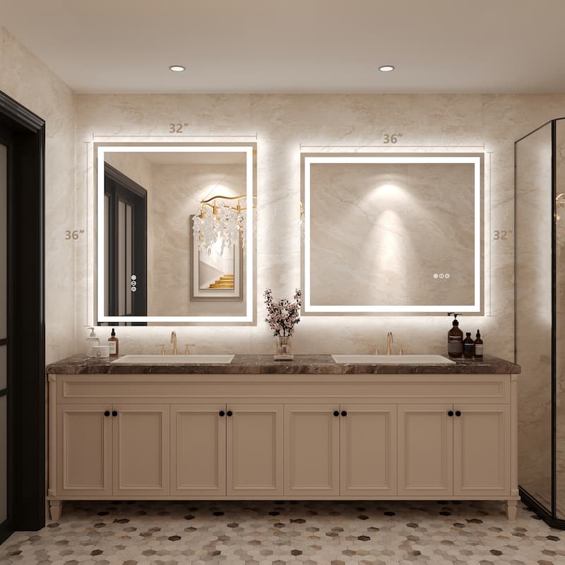 Frameless LED Front Light and Backlit 3 Colors Dimmable Anti-Fog Wall Bathroom Vanity Mirror