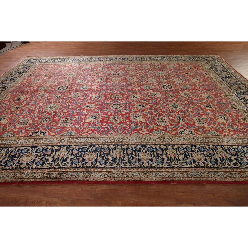Vegetable Dye Kerman Large Vintage Persian Rug Handmade Wool Carpet - 9'9" x 13'9"