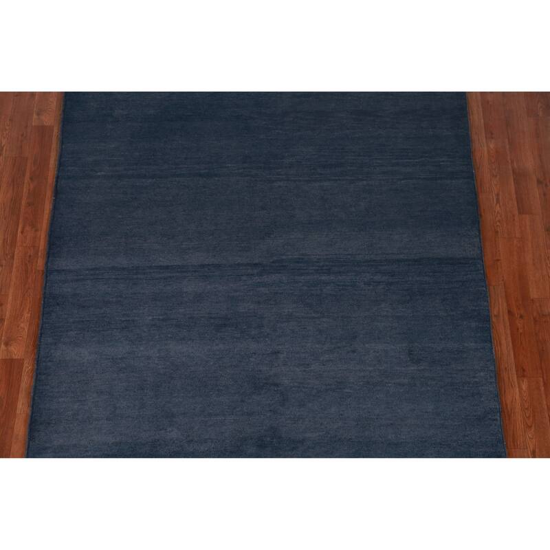 Hand Knotted Oriental 100% Wool Carpet Modern Solid Navy Blue & Blues Gabbeh Area Rug - 10' 0'' X 5' 3''