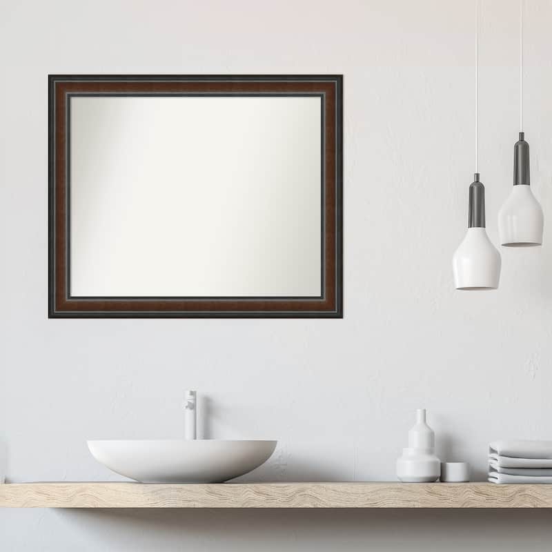 Cyprus Walnut Framed Non-Beveled Custom Wall Mirror, Bathroom Vanity Mirror