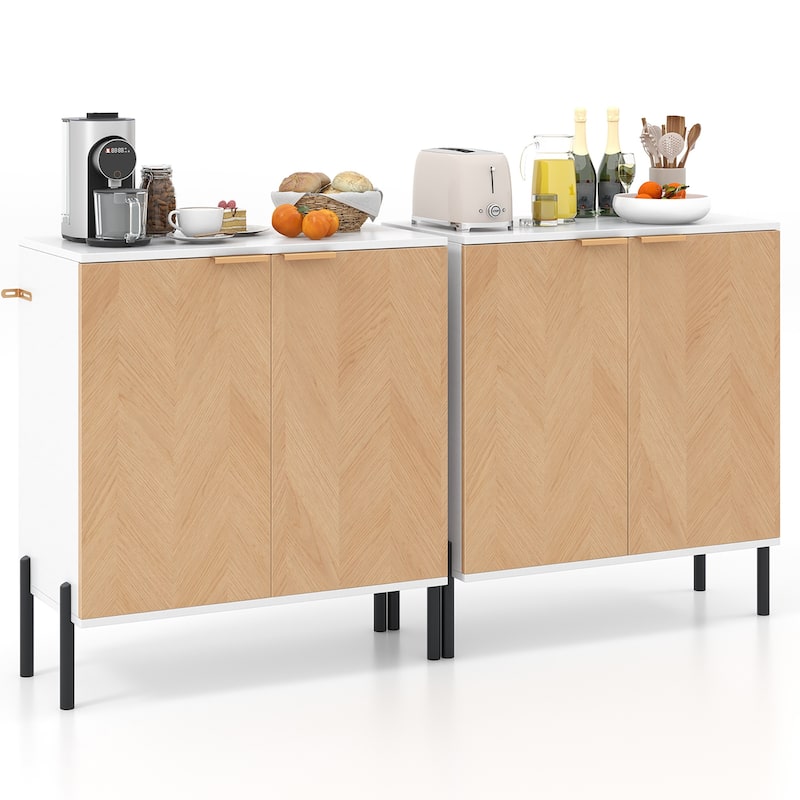 Gymax 2PCS 2-Door Buffet Cabinet Sideboard Cabinet w/ Shelf Metal - Natural