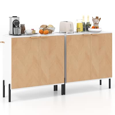 Gymax 2PCS 2-Door Buffet Cabinet Sideboard Cabinet w/ Shelf Metal