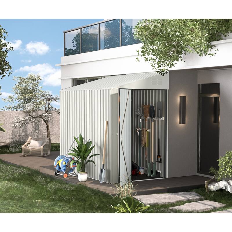 AECOJOY Outdoor Storage Side Shed Metal Attached with Lockable Door