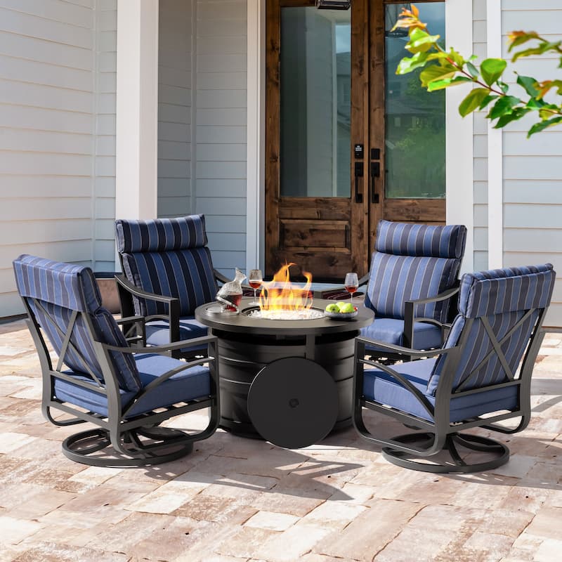 Outdoor 50,000 BTU Aluminum Propane Gas Fire Pit Set with Swivel Chairs