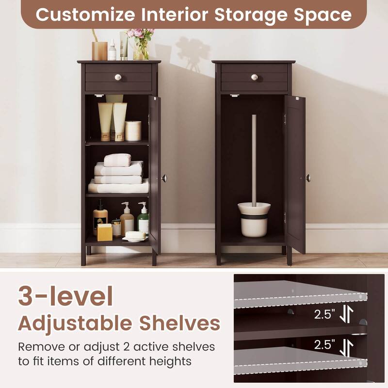 Costway Bathroom Floor Cabinet Storage Organizer Free-Standing with - See details