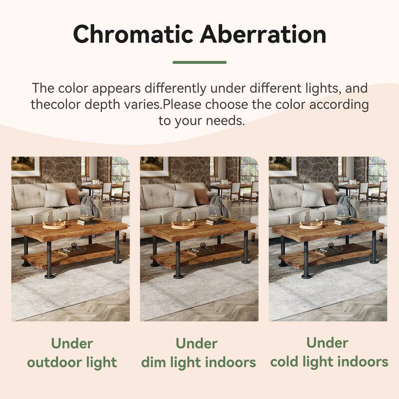 Farmhouse Coffee Table with Storage Solid Wood 2-Tier Center Table for Living Room