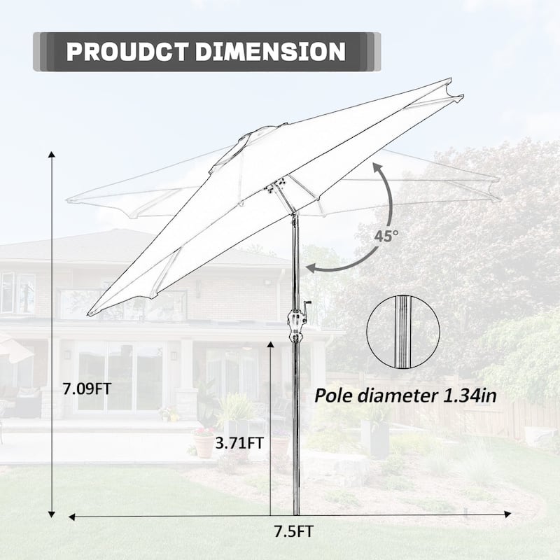 Autlaycil 7.5FT Solar Patio Umbrella with Base and Tilt,Crank