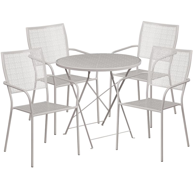30'' Round Indoor-Outdoor Folding Patio Table Set with 4 Square Back Chairs
