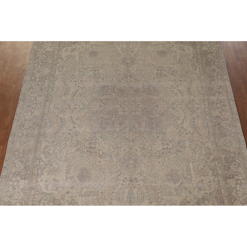 Hand Knotted Oriental 100% Wool Carpet Traditional Floral Beige & Ivories Tabriz Area Rug - 12' 5'' X 9' 8''