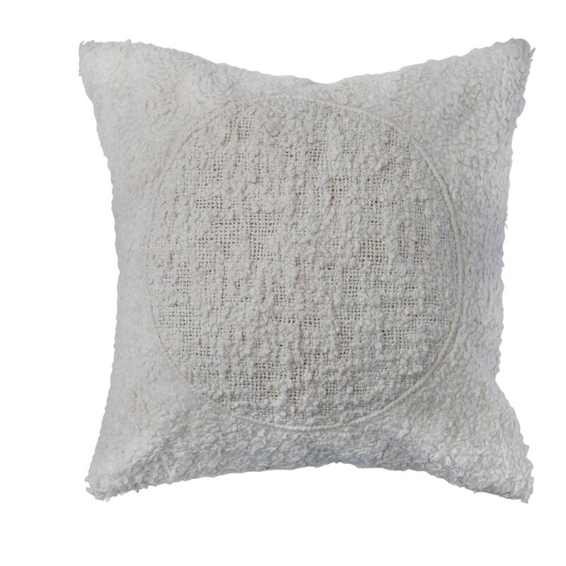Cotton Sherpa Throw Pillow Cover with Stitched Circle