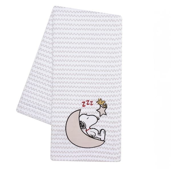 slide 2 of 8, Bedtime Originals Snoopy Love Soft White/Taupe Fleece Baby Blanket w/ Applique