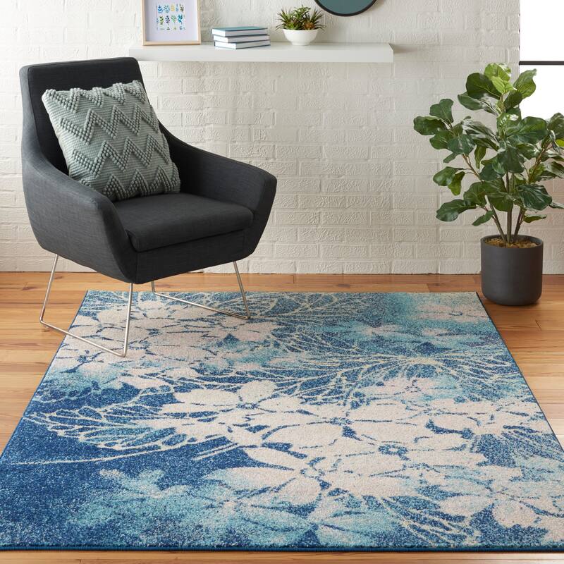 Nourison Tranquil Contemporary Abstract Floral Area Rug - 4' x 6' - Teal/Blue - Runner/Rectangle