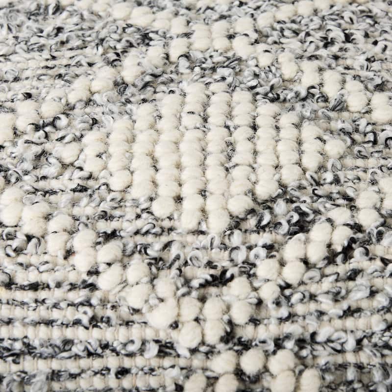Mercana "Ekiya" Black & White Yarn / Wool Patterned Square Pouf