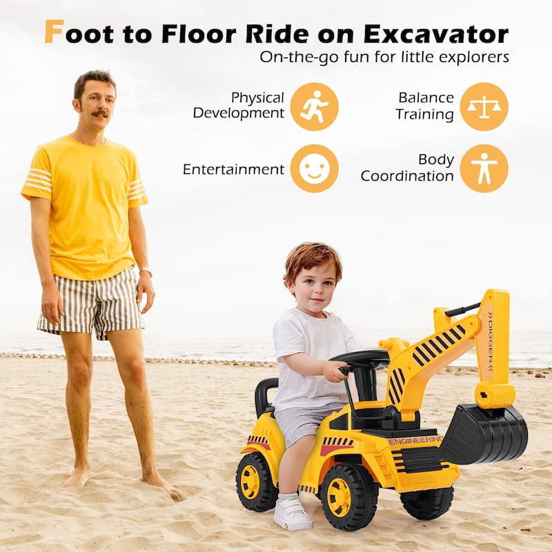 Gymax Kids Ride on Excavator w/ Adjustable Shovel Anti-Tipping Block