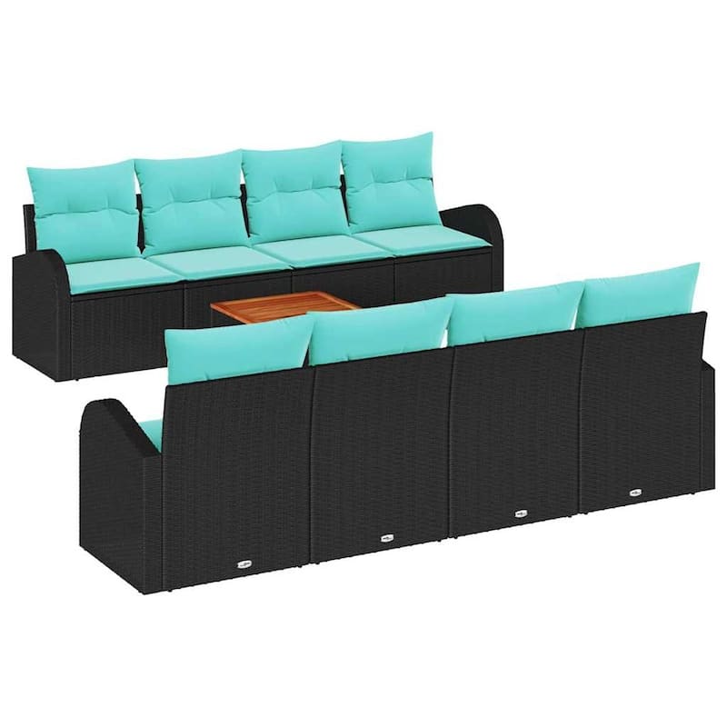 vidaXL 9 Garden Sofa Set with Cushions Black/Grey Poly Rattan - 92.1 x 24.4 x 27.2