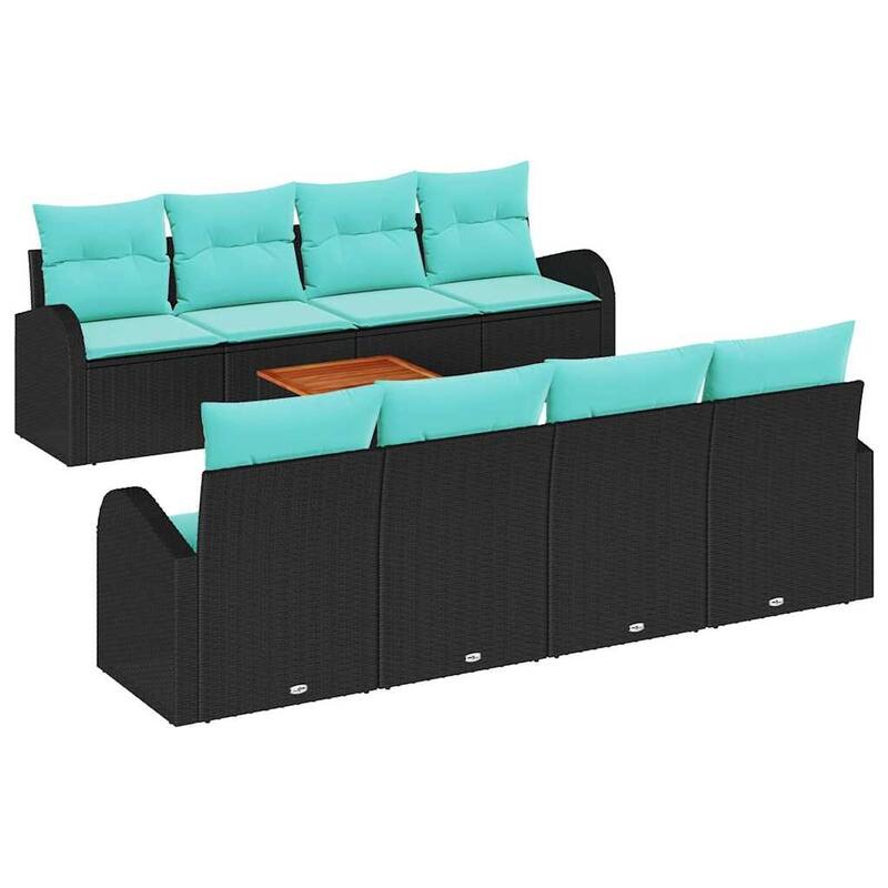 vidaXL 9 Garden Sofa Set with Cushions Black Poly Rattan - 92.1 x 24.4 x 27.2
