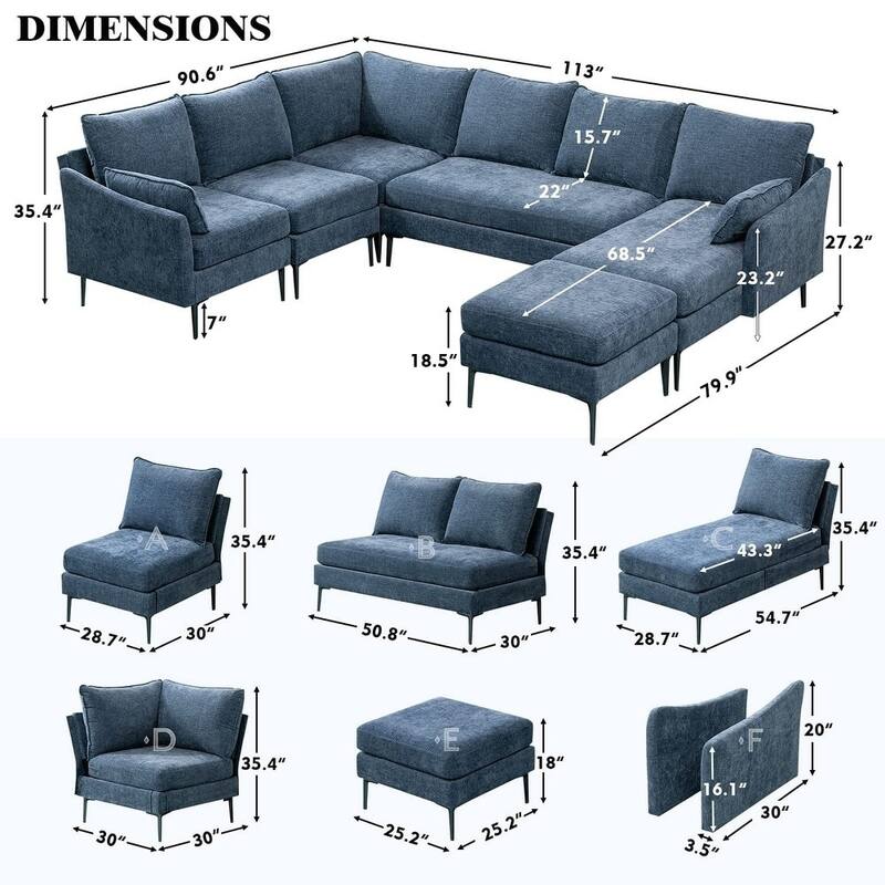 Modern Chenille Sectional Sofa with Reversible Chaise and Ottoman, Perfect for Living Rooms with Sleeper Function