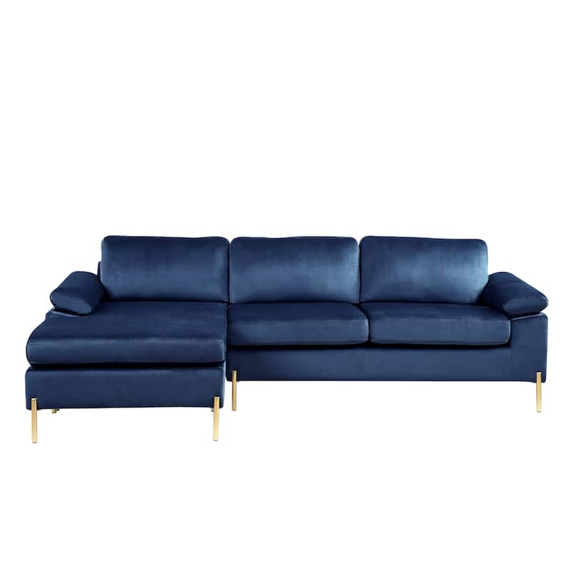 Blue Velvet Sectional Sofa with Chaise