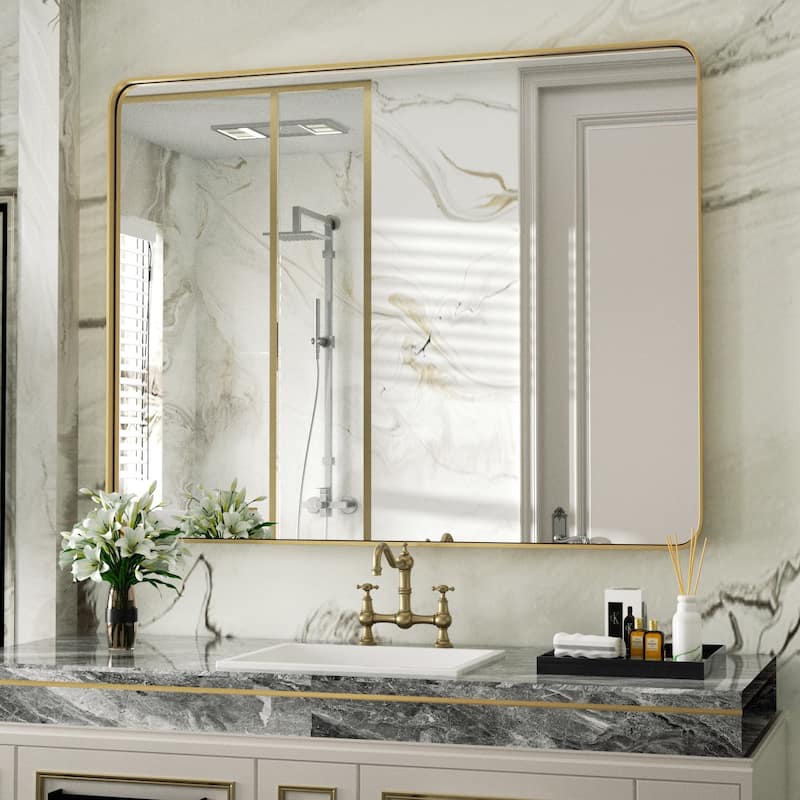 Modern Rounded Rectangle Wall Mirror with Stainless Steel Frame for Bathroom Vanity(1 Piece)