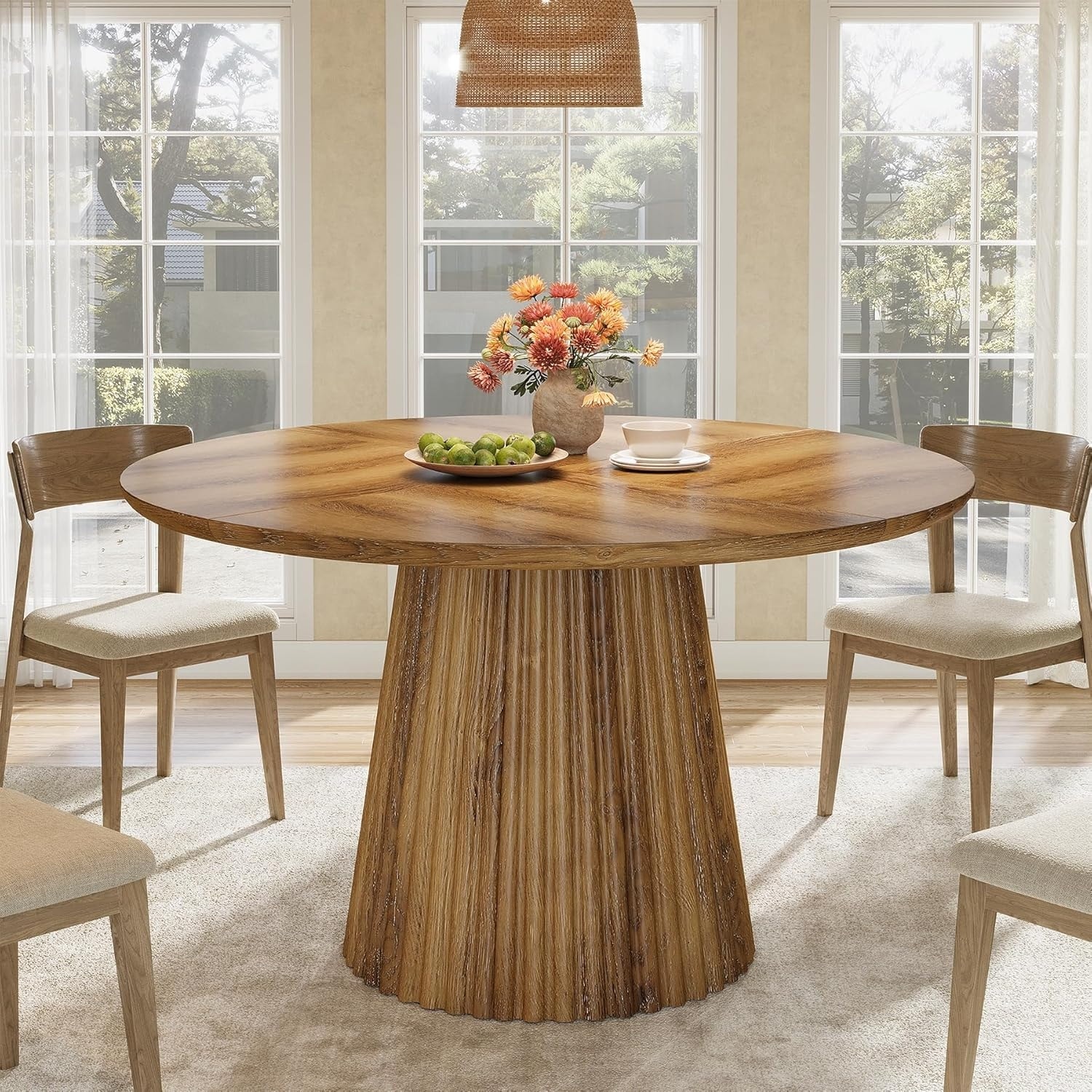 Round Dining Table for 4-6 People, 47" Farmhouse Wood Kitchen Table