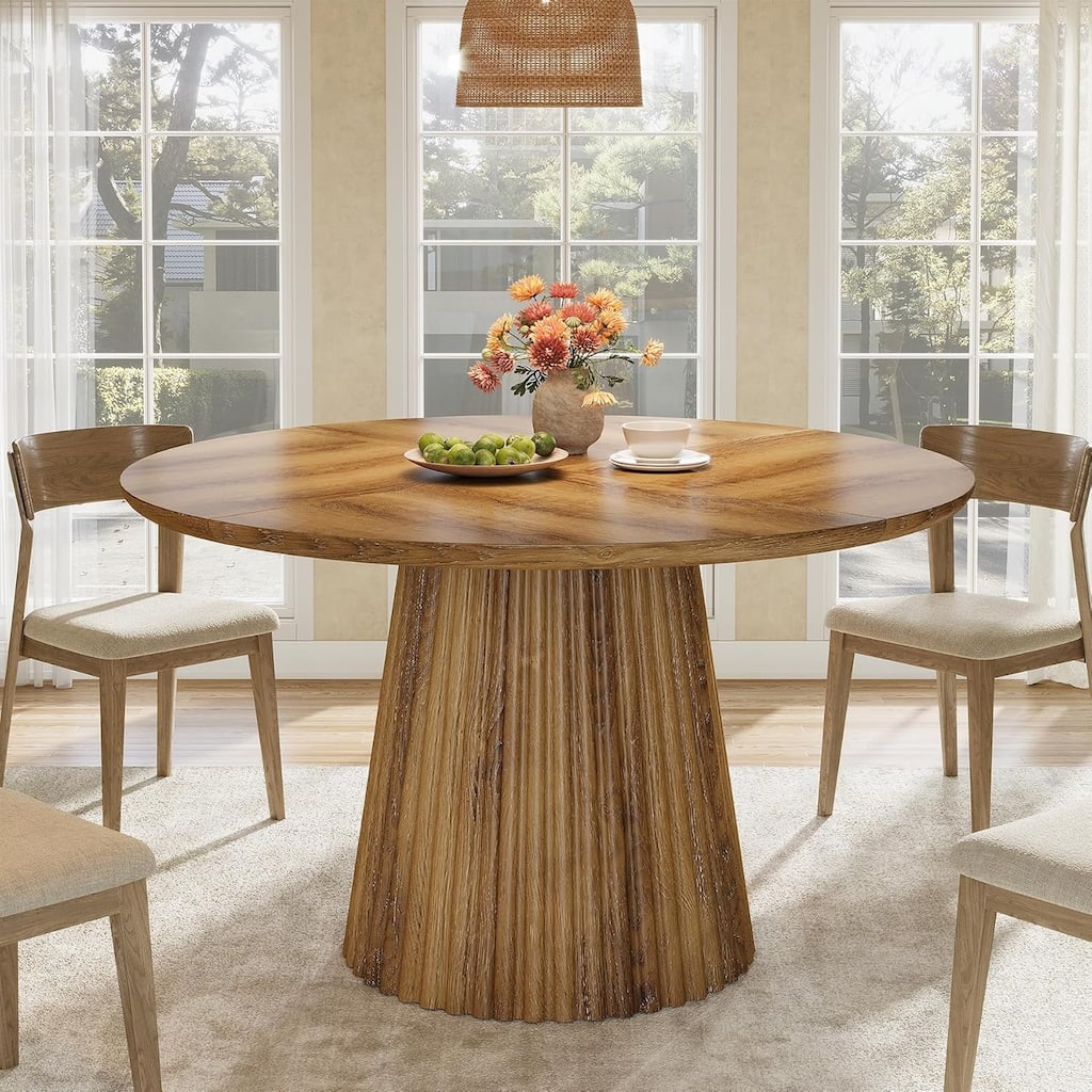 Round Dining Table for 4-6 People, 47" Farmhouse Wood Kitchen Table