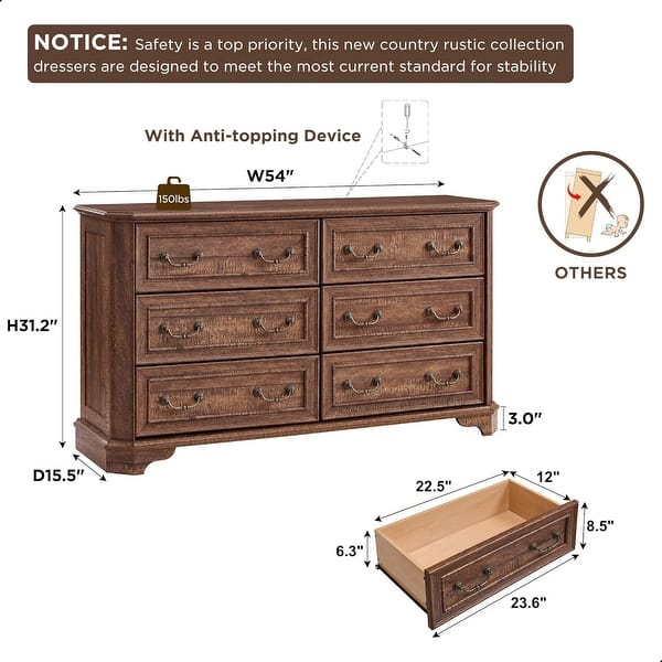dimension image slide 5 of 19, Farmhouse Drawers Dresser, Wood Chest of Drawers, Dressers Organizer