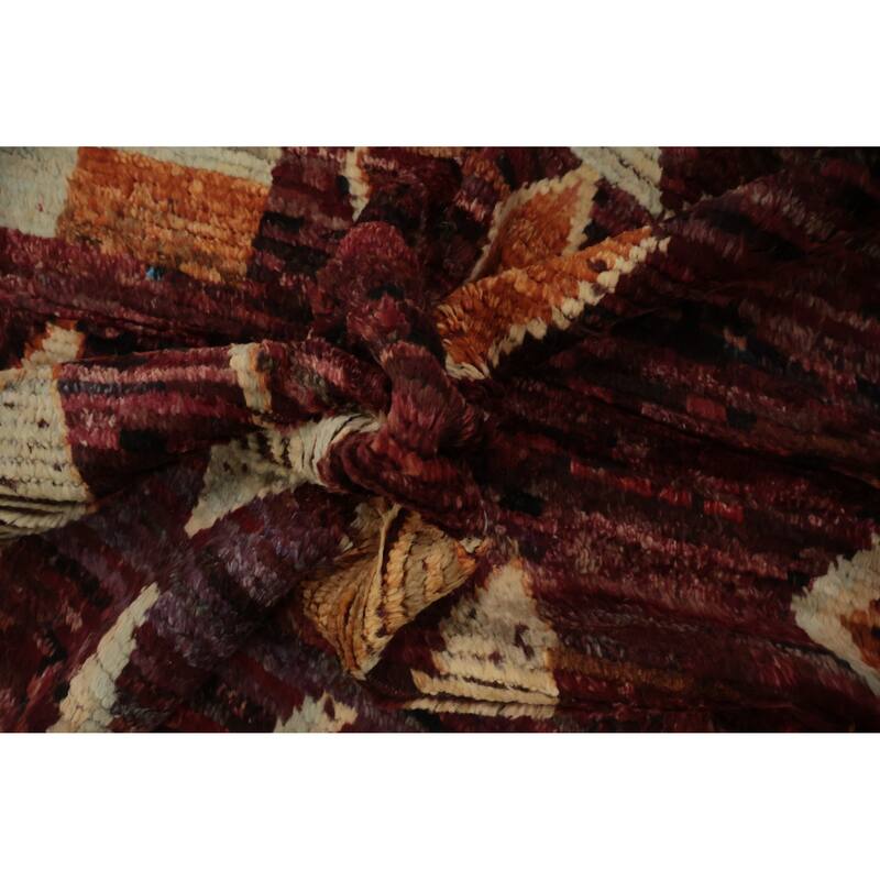 Hand Knotted Oriental 100% Wool Carpet Modern Tribal Red Moroccan Area Rug - 9' 9'' X 8' 3''