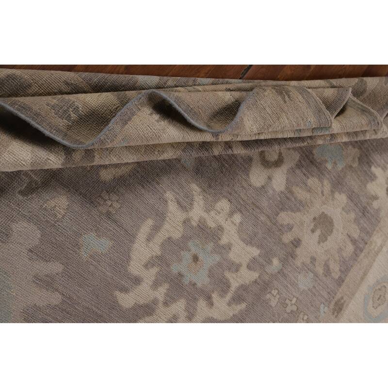 Oushak Turkish Area Rug Hand-Knotted Transitional Beige Wool Carpet - 6'2"x 8'11"