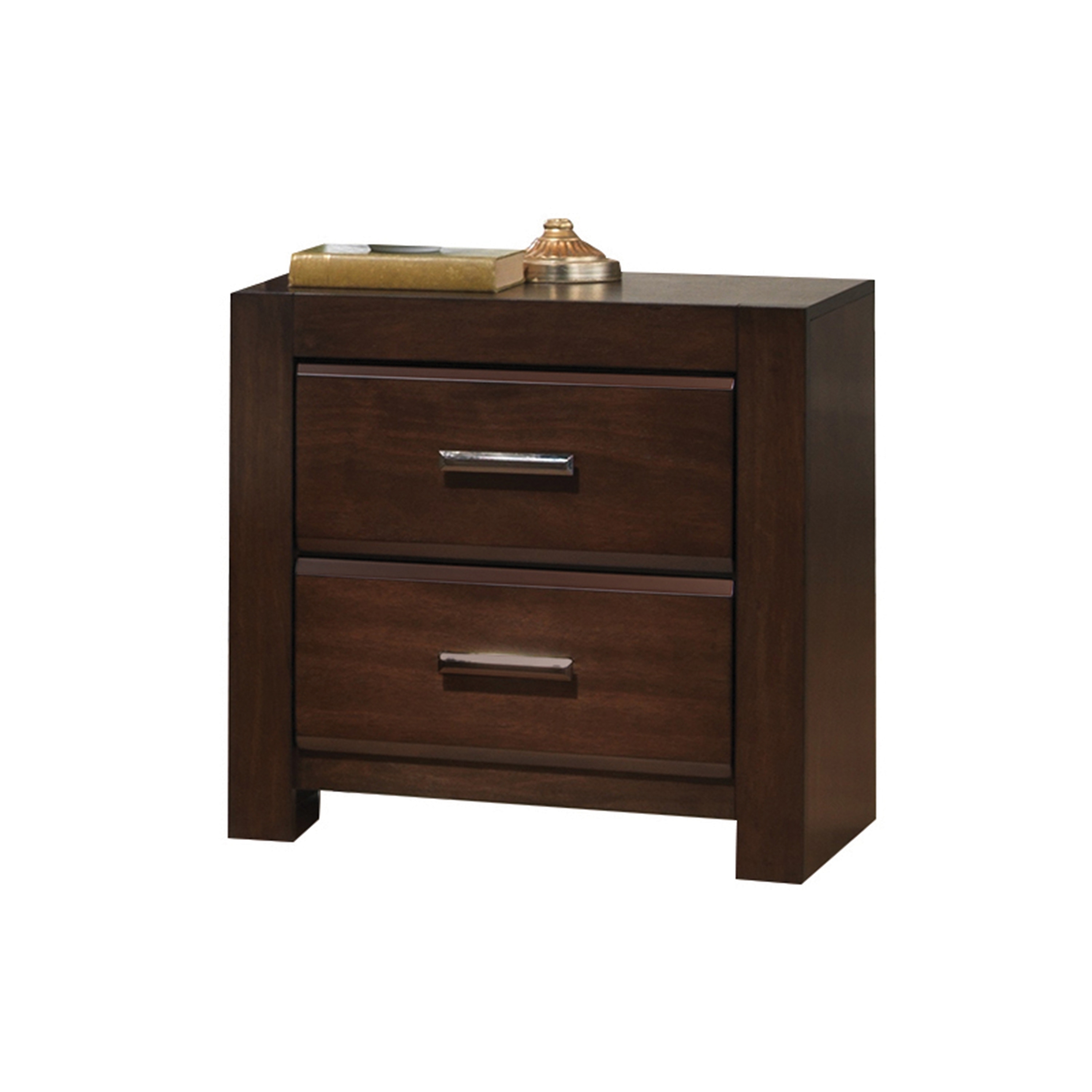 2-Drawer Walnut Nightstand with Soft-Close Drawer, Compact Bedside Table for Bedroom, 16x24x24 Inches
